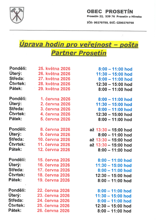 Změna otevírací doby Pošty Partner